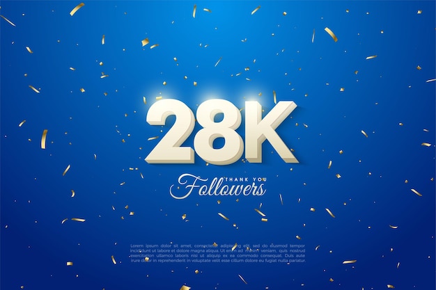 28k followers with 3d white numbers.