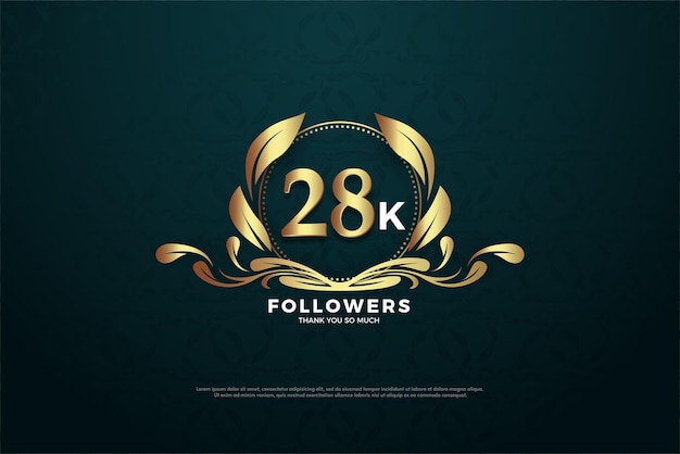 28k followers with vine gold leaf decorative illustration.