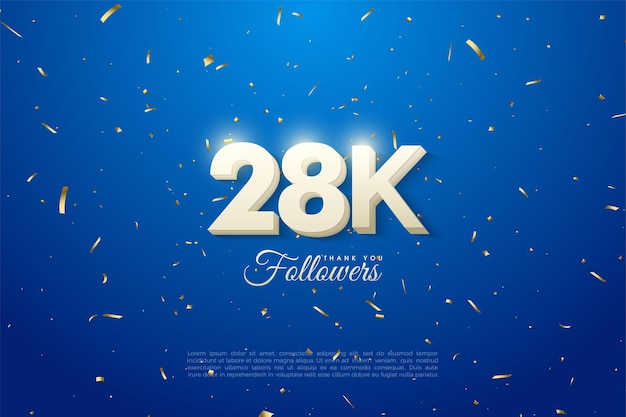 28k volgers met 3D-witte cijfers.