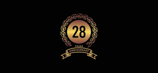 金と黒の背景を持つ28周年記念ロゴ