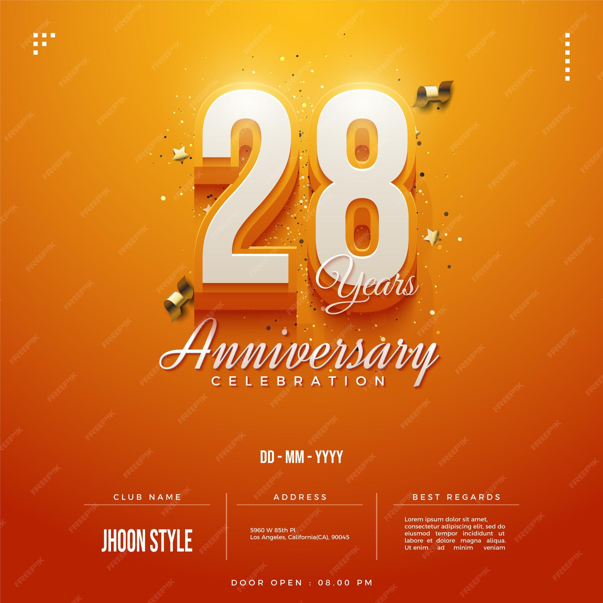 Premium Vector | 28th anniversary background with some gold ribbon