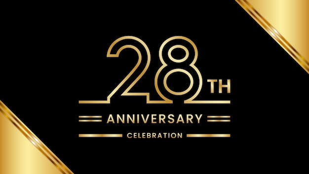 28th Anniversary Celebration with golden text Golden anniversary vector template