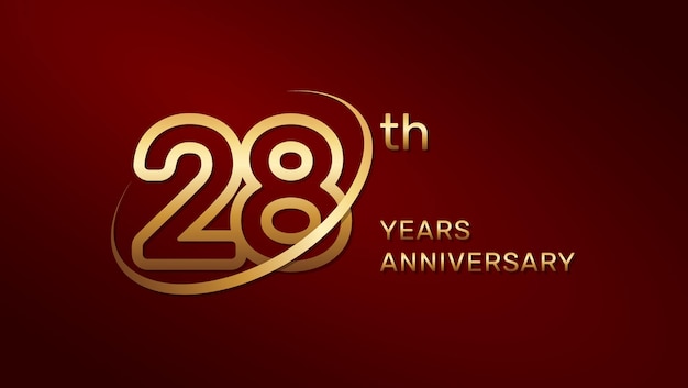 Дизайн логотипа 28-летия в золотом цвете на красном фоне