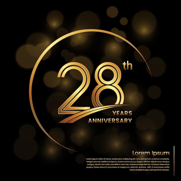 28 周年記念ロゴ デザイン二重線番号ゴールデン周年記念テンプレート ベクトルのロゴのテンプレート