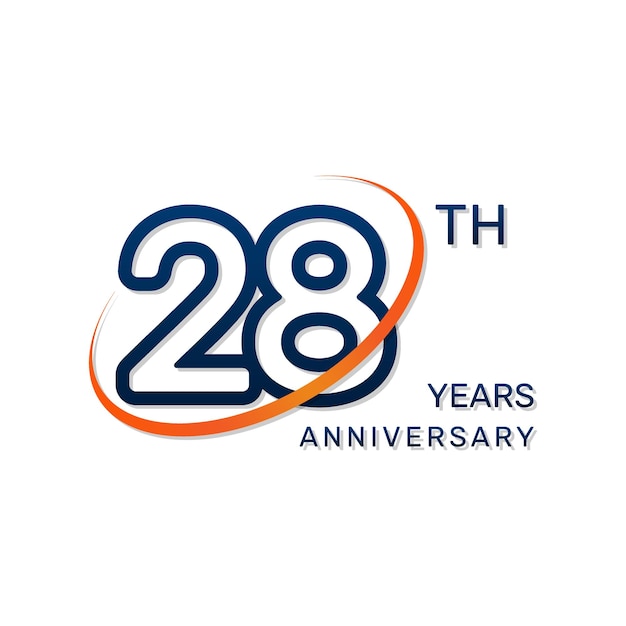 28th anniversary logo with blue numbers and an orange ring in simple and luxury style