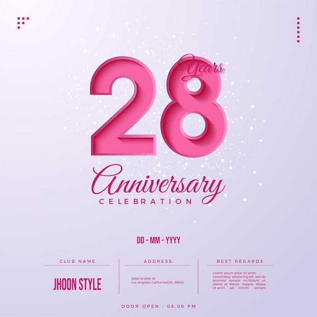 28th anniversary number background with pretty pink numbers.