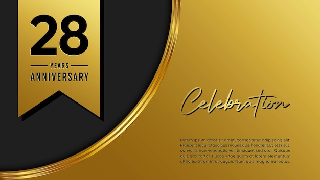 기념일 축하 행사를 위한 금색 패턴과 리본이 있는 28주년 템플릿 디자인