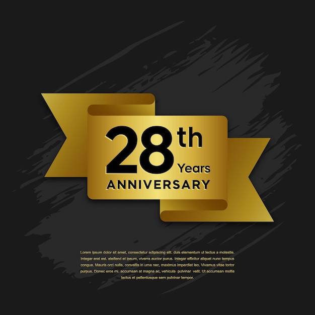 28th anniversary template design with golden ribbon for birthday celebration event Vector Template