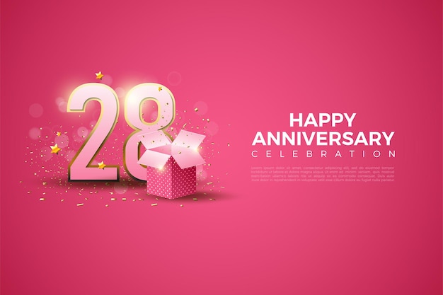 28° anniversario con numeri sulla confezione regalo