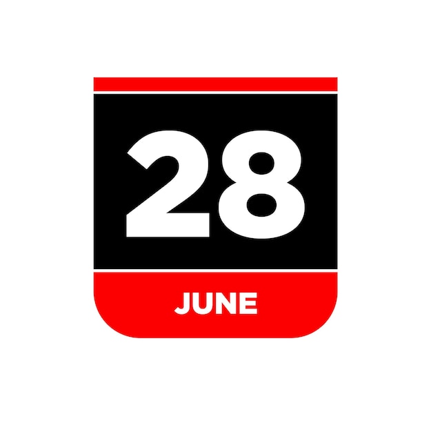 28th june Calendar date vector icon 28 june lettering