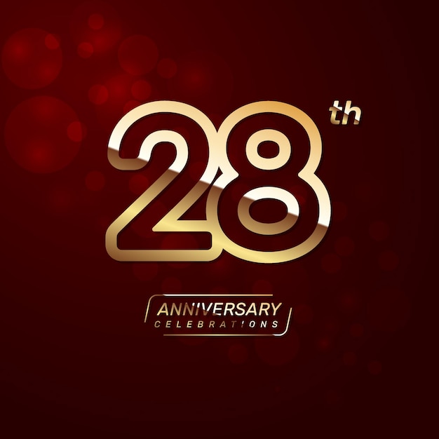 Vettore design del logo del 28° anniversario con un concetto a doppia linea in colore oro