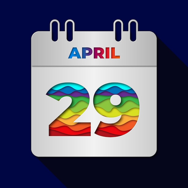 Vettore 29 aprile calendario data piatto taglio di carta minimo illustrazione di design in stile artistico