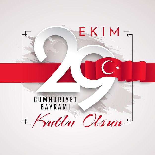 Vector 29 ekim cumhuriyet bayrami kutlu olsun, dag van de republiek turkije. vertaling: 29 oktober dag van de republiek turkije, prettige vakantie.