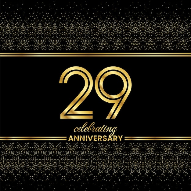 29 Golden Double Line Number Юбилейная обложка приглашения с блестками, разделенными золотыми двойными линиями на черном фоне