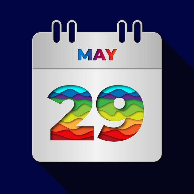 Vector 29 mei datum kalender vlakke minimale papier snit kunst stijl ontwerp illustratie