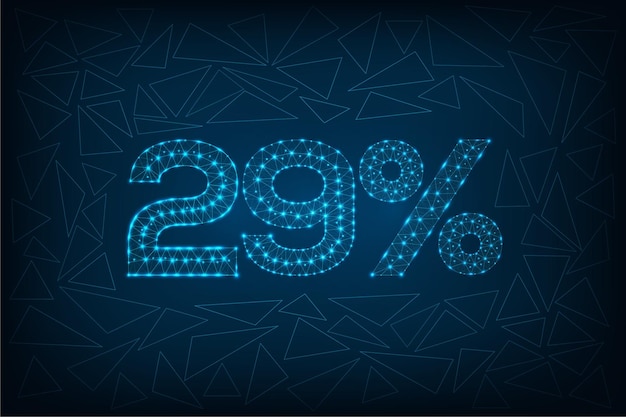 29 procent korting verkoop futuristische veelhoekige digitale wireframe verbonden stippen op blauwe achtergrond