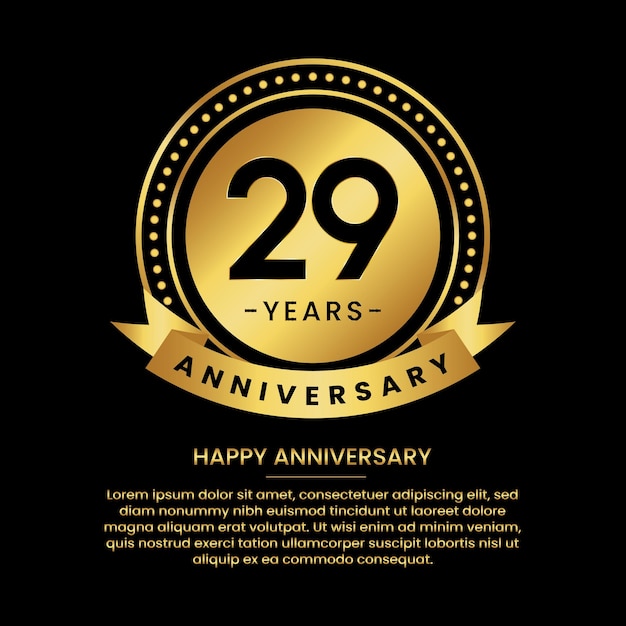 29 years anniversary banner with luxurious golden circles and halftone on a black background and replaceable text speech