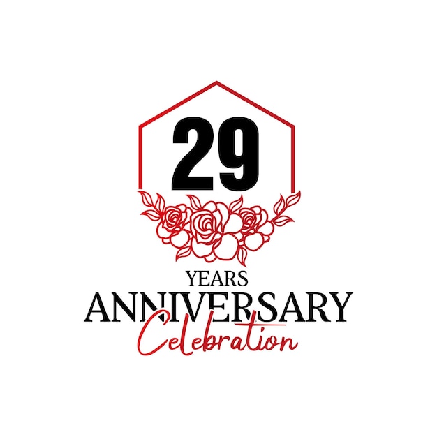 29주년 로고, 고급스러운 기념일 벡터 디자인 축하.