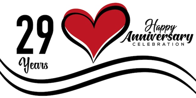 Vettore 29° anniversario celebrazione logo bel cuore rosso astratto disegno vettoriale modello illustrazione.