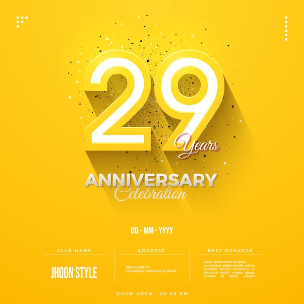 29th anniversary celebration on yellow background.