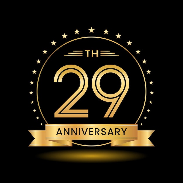 29th Anniversary logo design Golden number concept design Line Art style Logo Vector Template