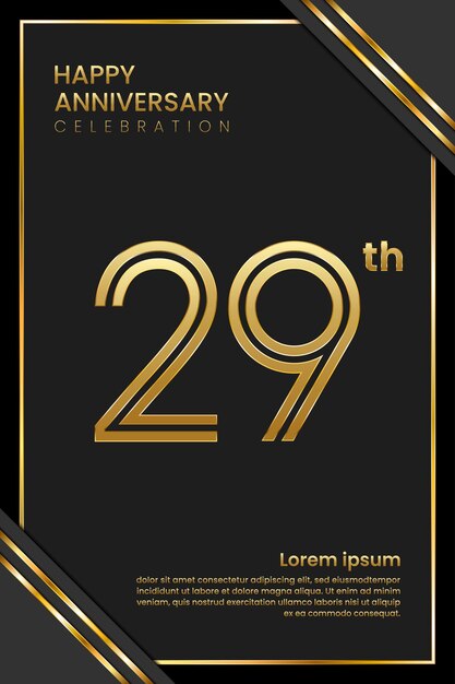 29th Anniversary logo with double line concept design Golden number Logo Vector Template