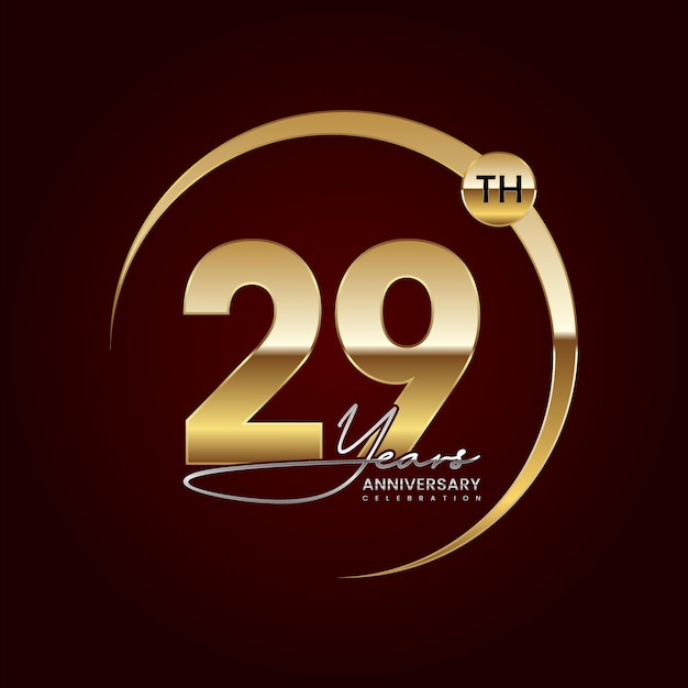 황금 반지 필기 스타일 텍스트 로고 벡터 템플릿이 있는 29주년 럭셔리 로고 디자인