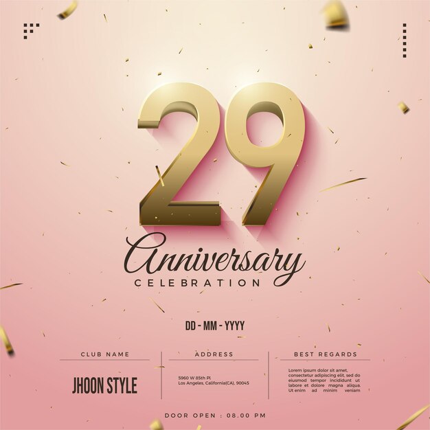 29th anniversary poster on a pretty pink background.