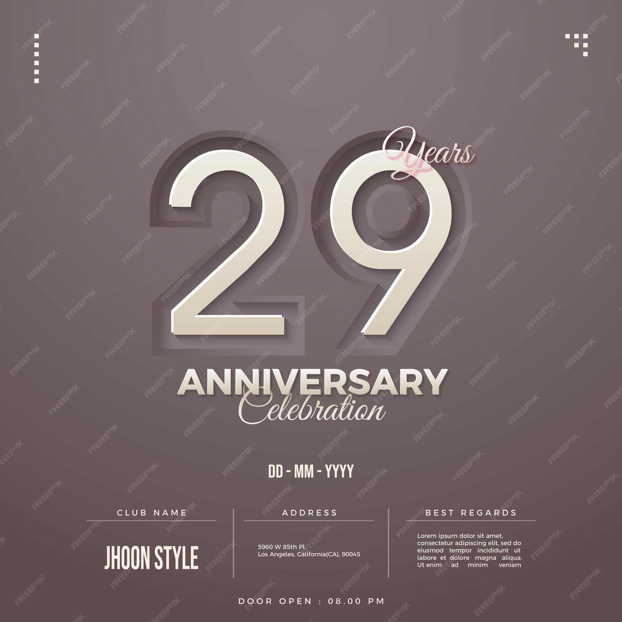 Premium Vector | 29th anniversary poster on subtle gray background.