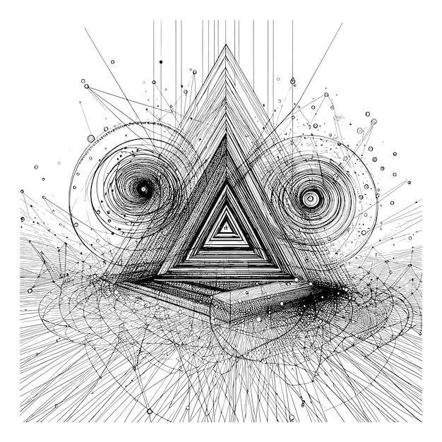 Vector 2d abstract vector sacred geometry triangle symbol with lines and dots linear alchemy sign eps6