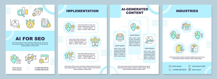 Vector 2d ai for seo blue brochure template leaflet design with thin line icons 4 vector layouts