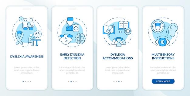 2D blauwe iconen die duurzame mode mobile app scherm set Walkthrough 4 stappen grafische instructies met lijn iconen concept UI UX GUI sjabloon