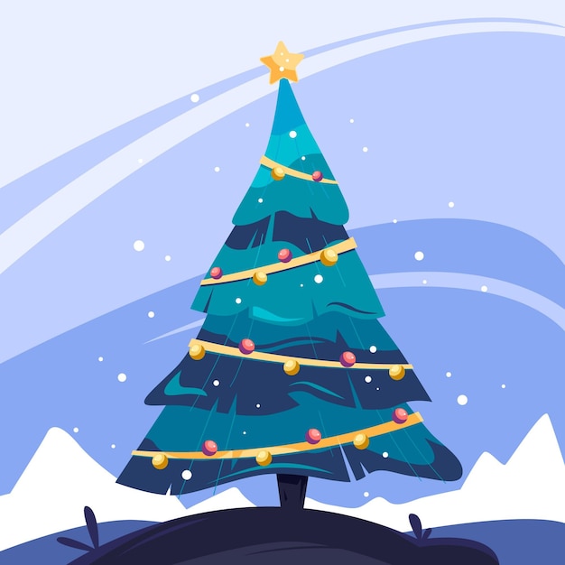 Vector 2d christmas tree in the snow