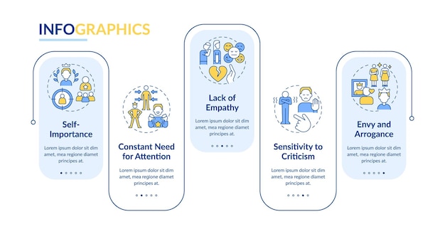 2D codependent relatie vector infographics sjabloon data visualisatie met 5 stappen proces tijdlijn grafiek