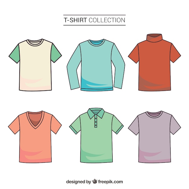 Collezione di t-shirt colorata 2d con stile disegnato a mano