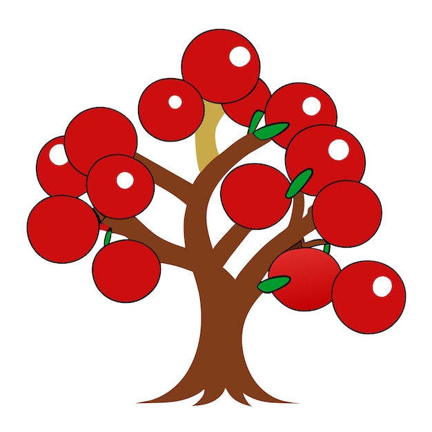 Vector 2d digital art isolated vector apple tree on white