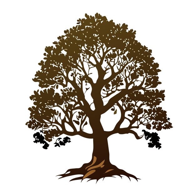 Vector 2d digital art isolated vector oak tree on white