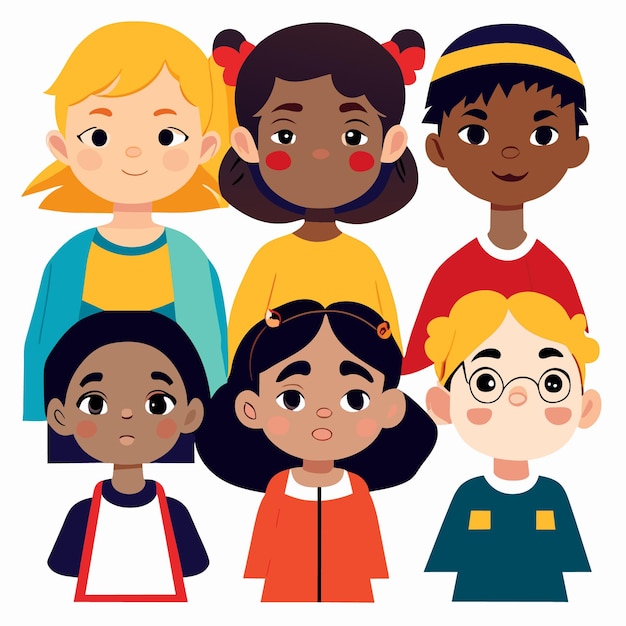 Vector 2d digital art multicultural kids separate characters