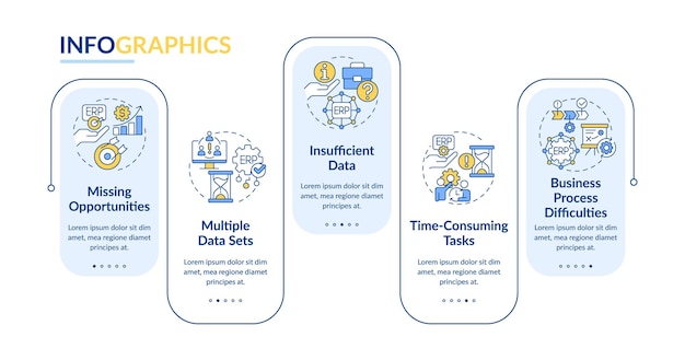 2D enterprise resource planning vector colorful infographics template data visualization with 5 steps process timeline chart