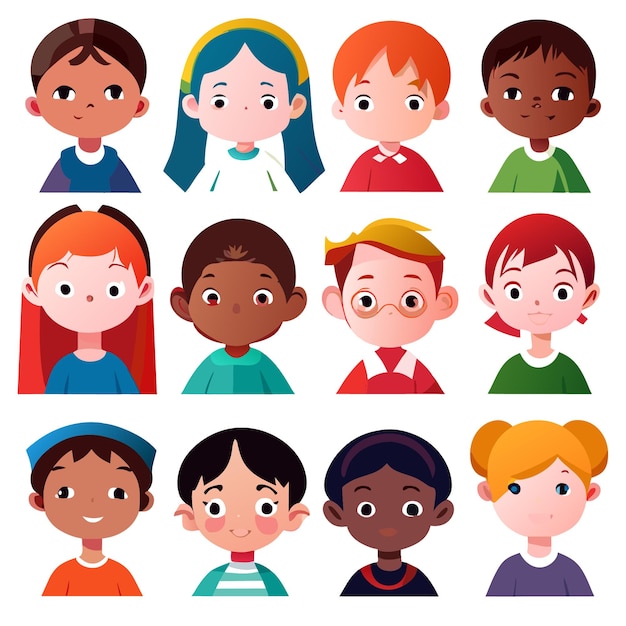 Vector 2d flat vector art children from different cultures