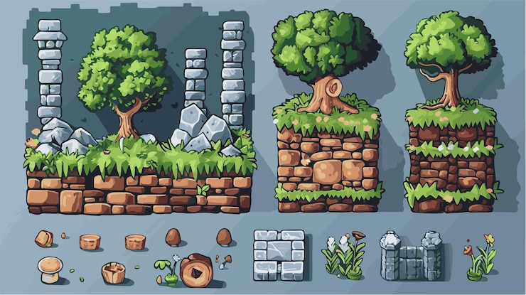 Вектор 2d игровые активы фоновые платформы плитки