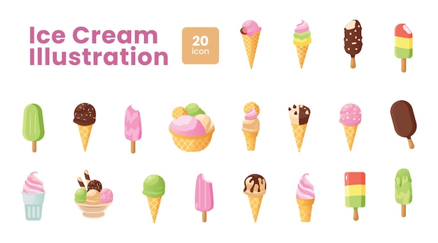 Design delle illustrazioni delle icone moderne del concetto di confezione di gelato 2d