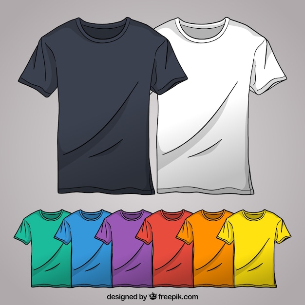 Vector 2d kleurrijke t-shirtcollectie met hand getrokken stijl