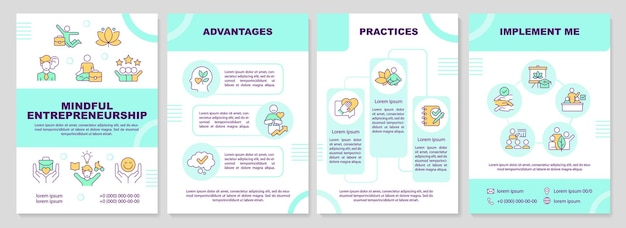 2D mindful entrepreneurship multicolor brochure template leaflet design with thin line icons 4 vector layouts