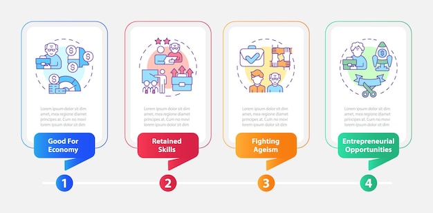 2D pensioen vector infographics veelkleurige sjabloon met dunne lijn iconen datavisualisatie met 4 stappen proces tijdlijndiagram