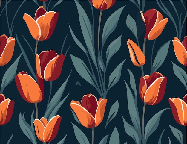 2D Seamless Tulips Flower Extravaganza Flat Vector