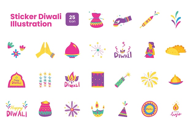 2D Sticker Diwali Pack Concept Modern Pictogram Illustraties Ontwerp