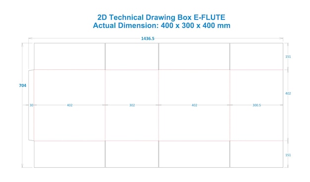 Vettore scatola per disegni tecnici 2d eflute 400 x 300 x 400 mm