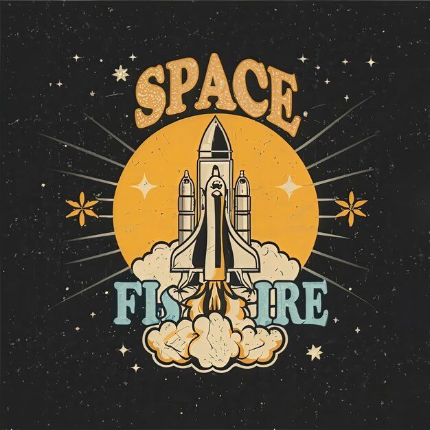 Vector 2d tshirt vector illustration rocket space fire smoke color