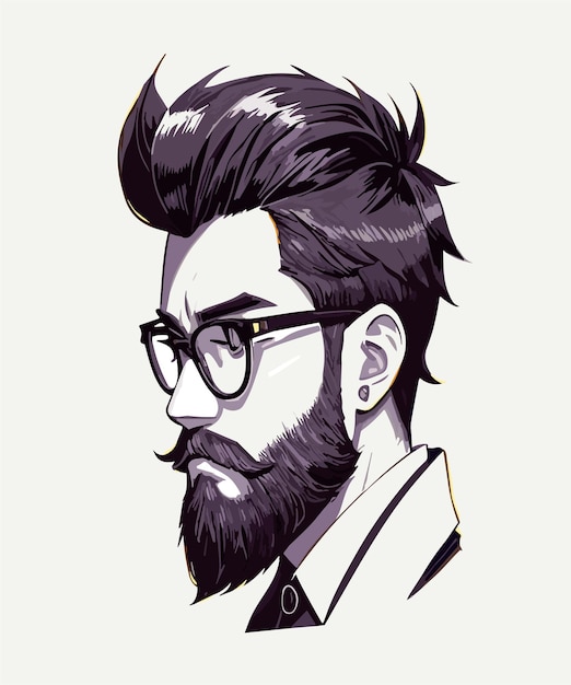 2d vector Hipster vintage hair style white background